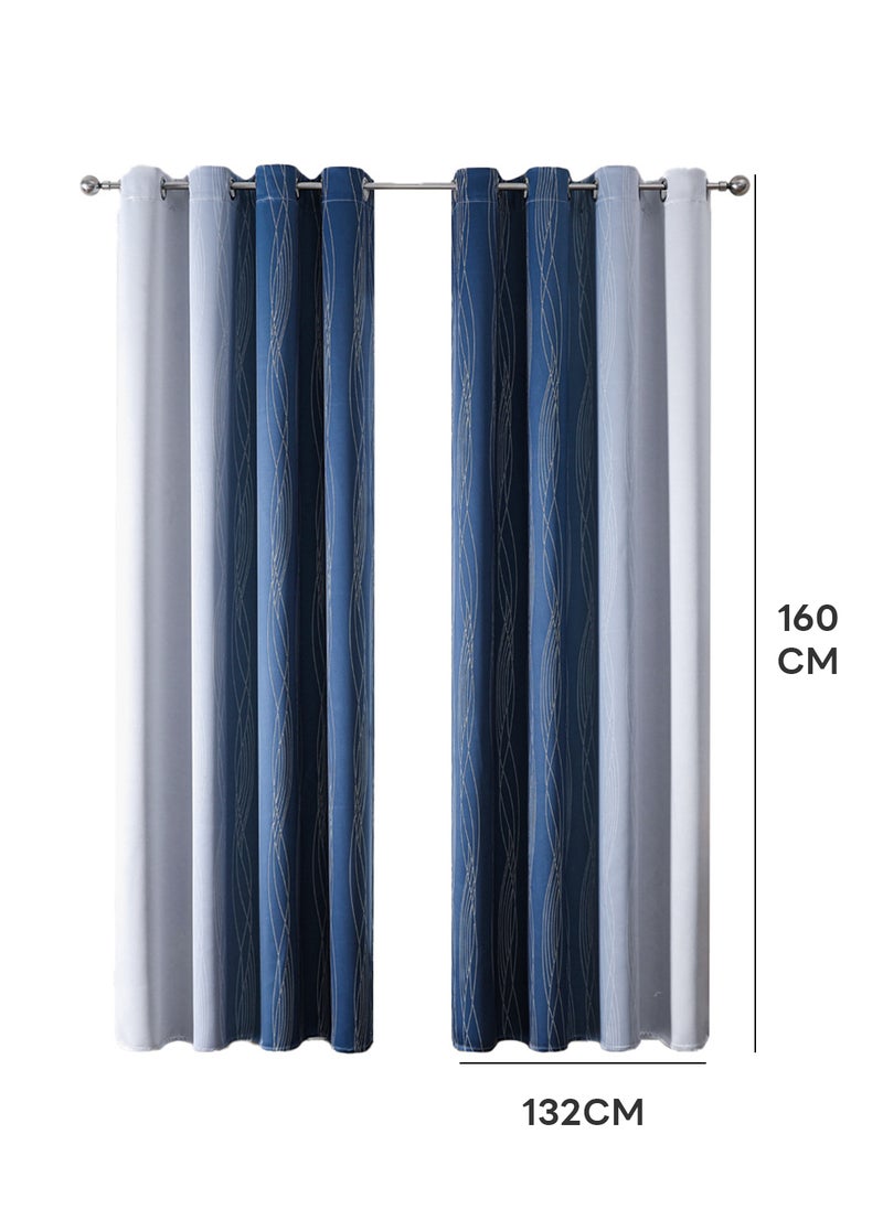 Sharpdo - 2-Piece Set Of Full Blackout Curtains For Family Bedroom High-Precision Gradient Line Printing Curtains (Excluding Curtain Rods) - Image 1