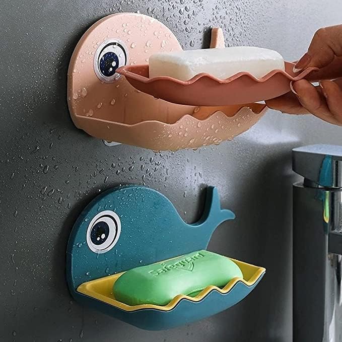 Black Sparrow Soap Stand for Bathroom Kitchen Sink Magic Stickers Wall Mounted (Pack of 2 Pcs) Soap Dish Holder, Fish Design Random Color - Image 1