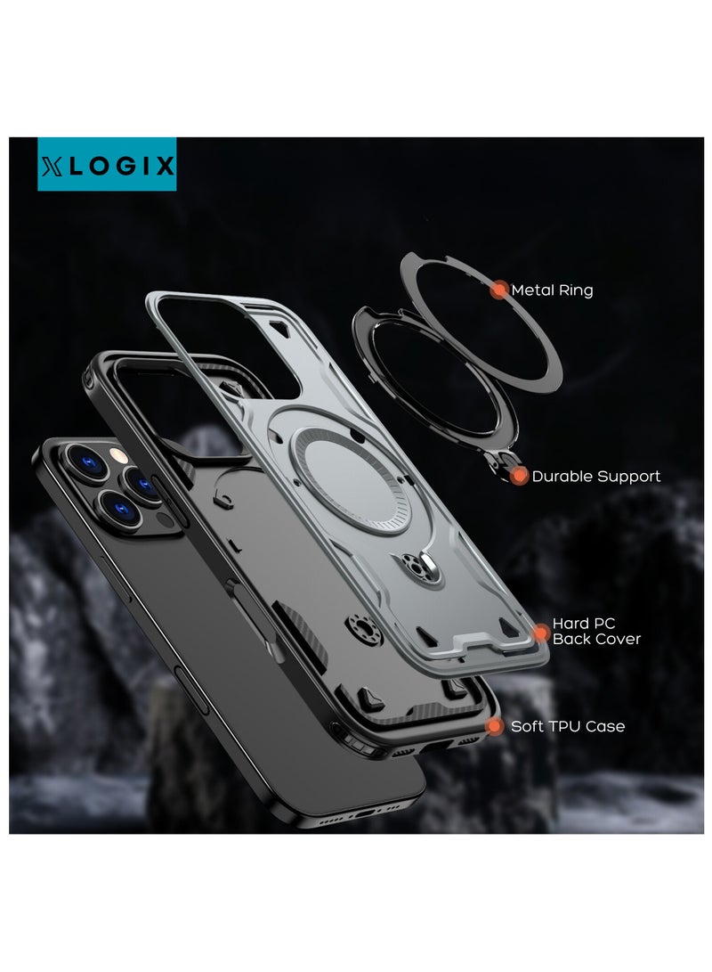 XLogiX for iPhone 16 Armoured Case with Built-in Kickstand, Heavy-Duty Protection, Shockproof, Slim Design, Compatible with MagSafe Accessories, ArmourX Series iPhone Pro Max - GREY - Image 3