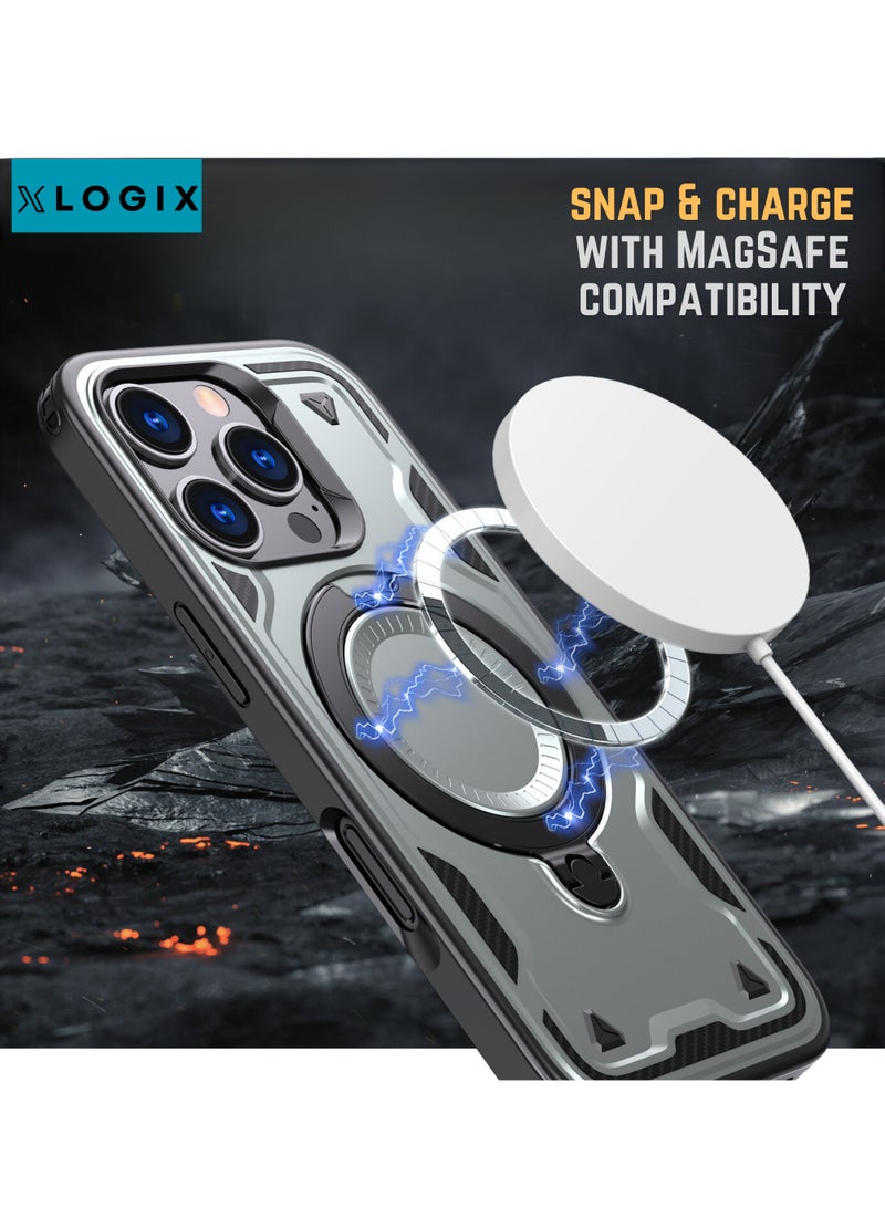 XLogiX for iPhone 16 Armoured Case with Built-in Kickstand, Heavy-Duty Protection, Shockproof, Slim Design, Compatible with MagSafe Accessories, ArmourX Series iPhone Pro Max - GREY - Image 5