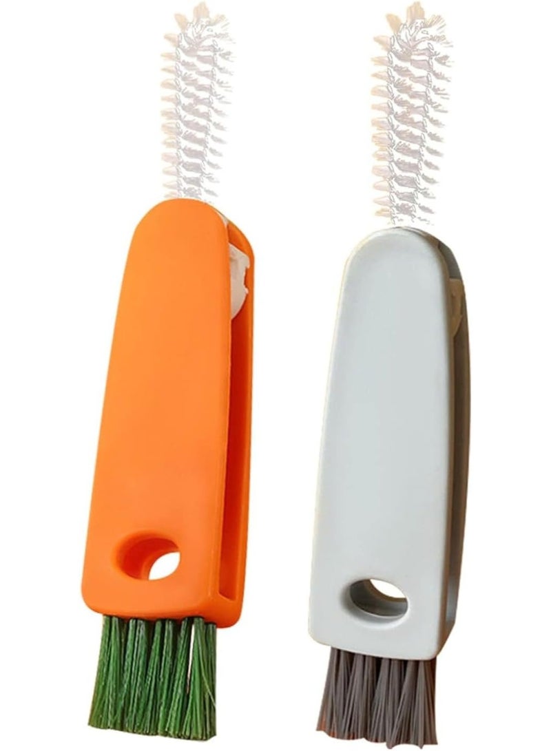 فرشاة تنظيف أغطية أكواب الزجاجات الصغيرة 3 في 1، أدوات تنظيف القش، فرشاة تنظيف الشقوق في زجاجات المياه، فرشاة تنظيف الجزر لأغطية أكواب زجاجات الرضاعة (عبوة من قطعتين) - Image 1