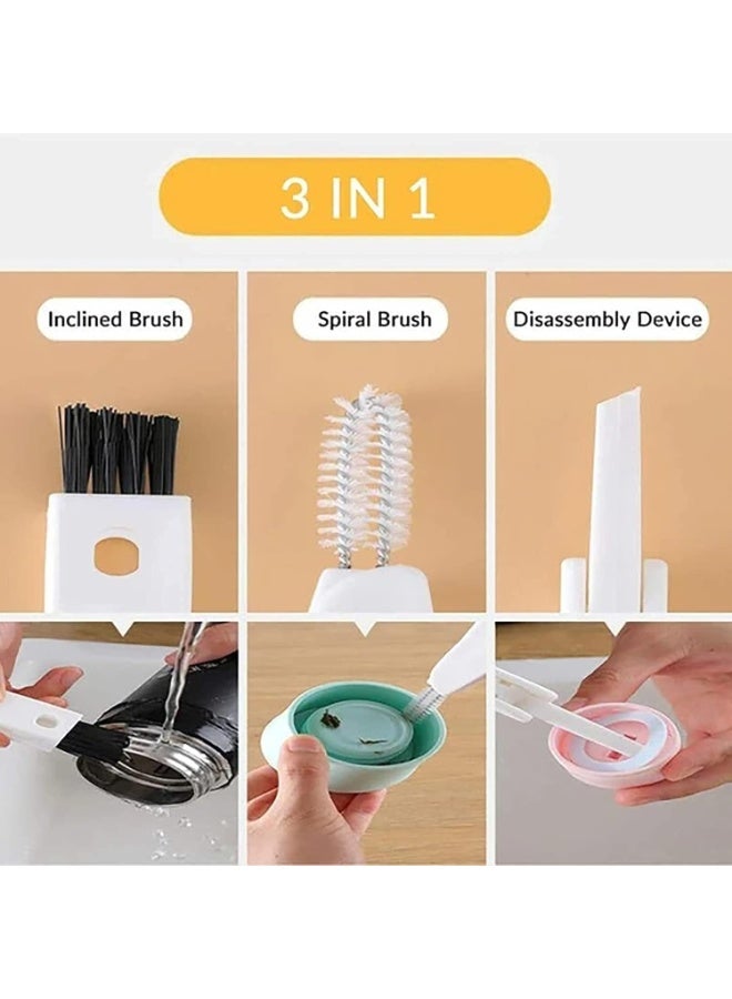 فرشاة تنظيف أغطية أكواب الزجاجات الصغيرة 3 في 1، أدوات تنظيف القش، فرشاة تنظيف الشقوق في زجاجات المياه، فرشاة تنظيف الجزر لأغطية أكواب زجاجات الرضاعة (عبوة من قطعتين) - Image 3