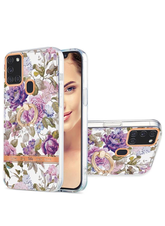 S-TOP Case For Samsung Galaxy A21s / A217F Ring IMD Flowers TPU Phone Case - Image 1