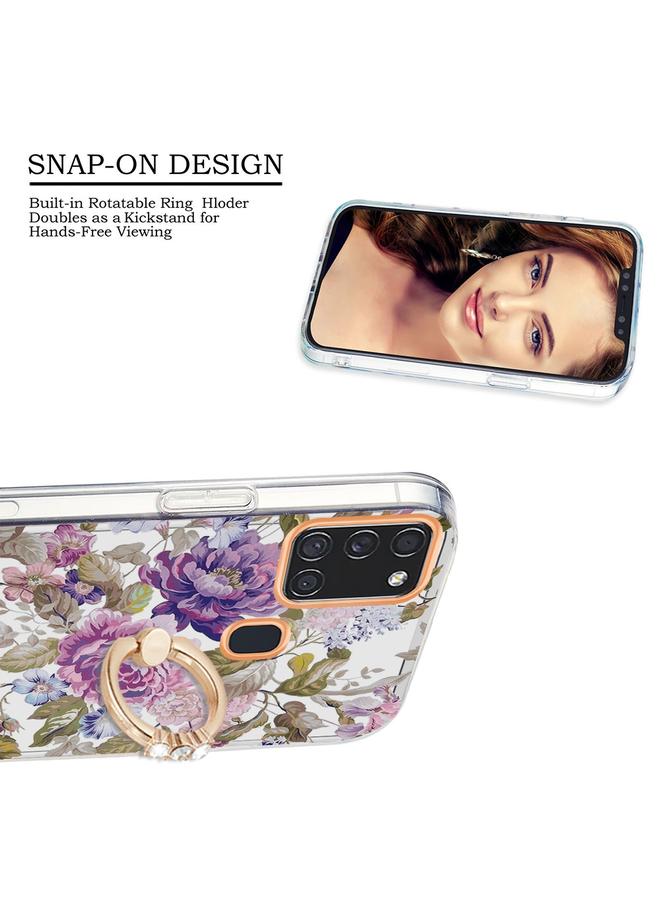 S-TOP Case For Samsung Galaxy A21s / A217F Ring IMD Flowers TPU Phone Case - Image 3