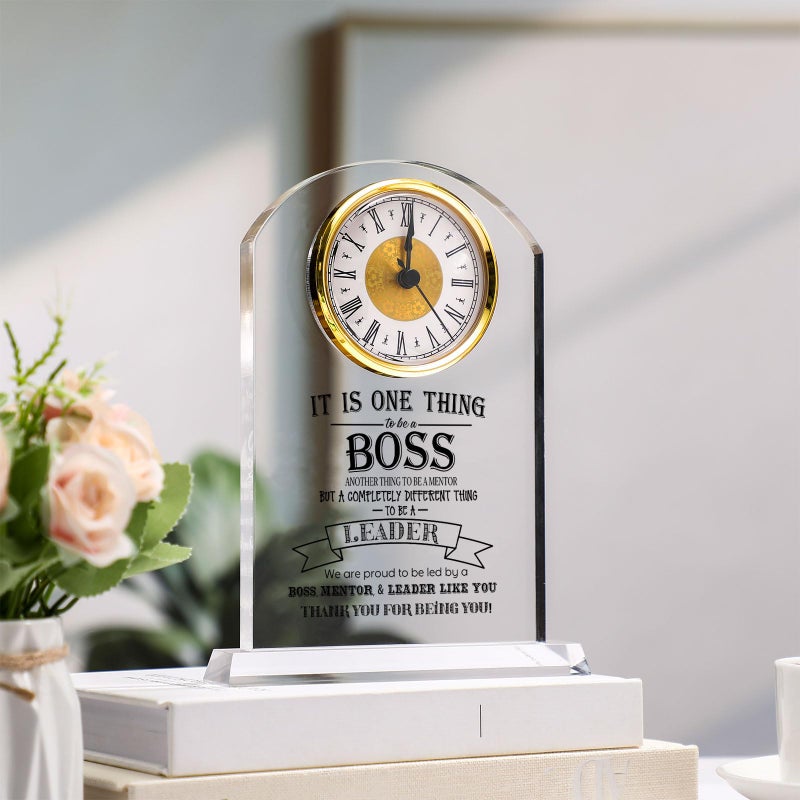 Landical Boss Clock Gifts Acrylic Boss Gifts for Men Women Appreciation Clock for Office Leader Going Away Gift Acrylic Desk Sign for Women Lady Male Leader Idea Home Desk Table Decor - Image 5