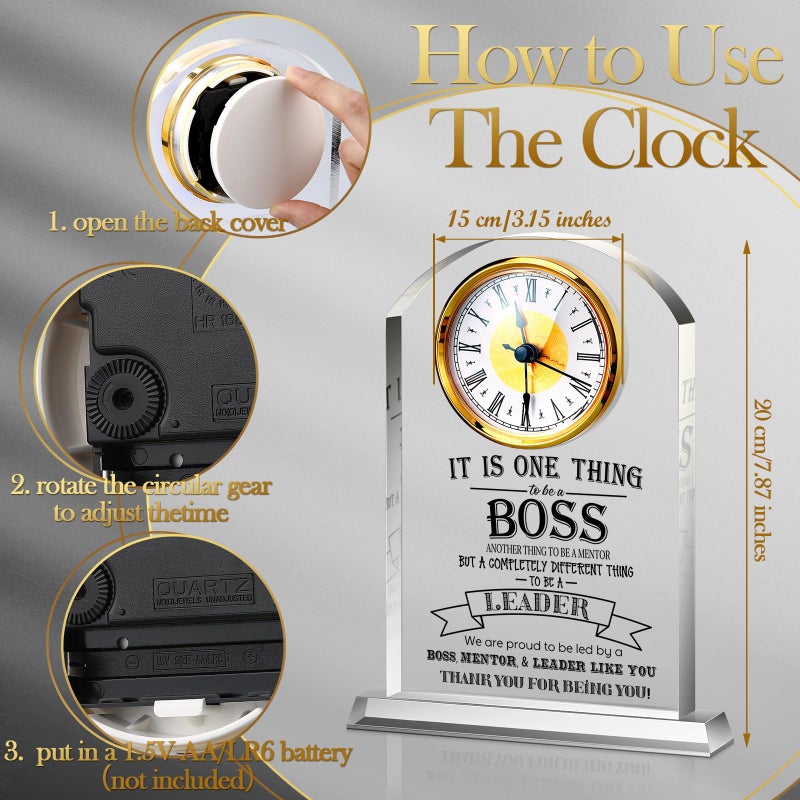 Landical Boss Clock Gifts Acrylic Boss Gifts for Men Women Appreciation Clock for Office Leader Going Away Gift Acrylic Desk Sign for Women Lady Male Leader Idea Home Desk Table Decor - Image 2