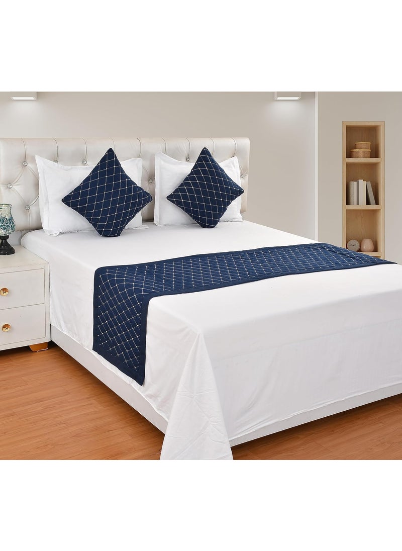 AASHIYANA SAJONA AASHIYANA SAJONA Quilted Double Bed Runner with Reversible Cushion Cover Decorative Scarf for Bedroom Hotel Wedding Room 20x100 in 16x16 in FlowersBlue 