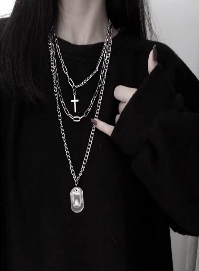 YERTTER Dainty Unique Punk Layering Silver Chain Choker Necklace Boho Jewelry Set Layered Cross Pendant Statement Chunky Chain Necklace for Women Man - Image 2