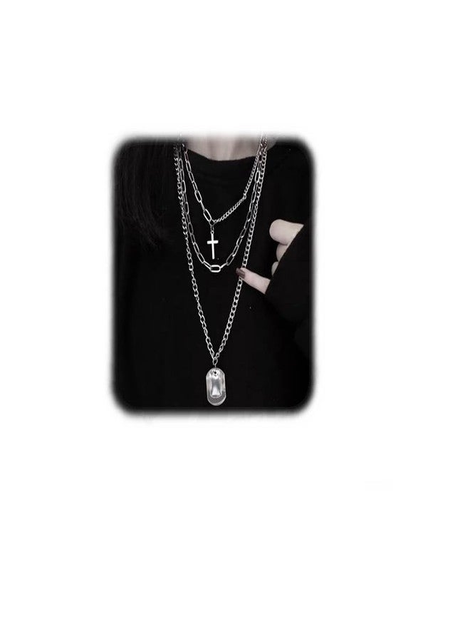 YERTTER Dainty Unique Punk Layering Silver Chain Choker Necklace Boho Jewelry Set Layered Cross Pendant Statement Chunky Chain Necklace for Women Man - Image 1