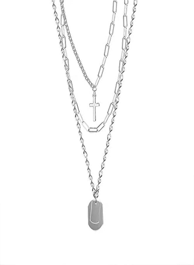 YERTTER Dainty Unique Punk Layering Silver Chain Choker Necklace Boho Jewelry Set Layered Cross Pendant Statement Chunky Chain Necklace for Women Man - Image 3