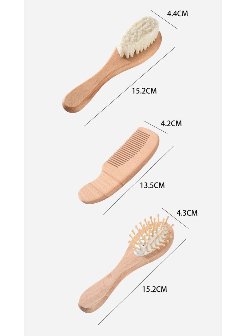 Beidile Natural Wood Baby Hairbrush 3-Piece - Image 2