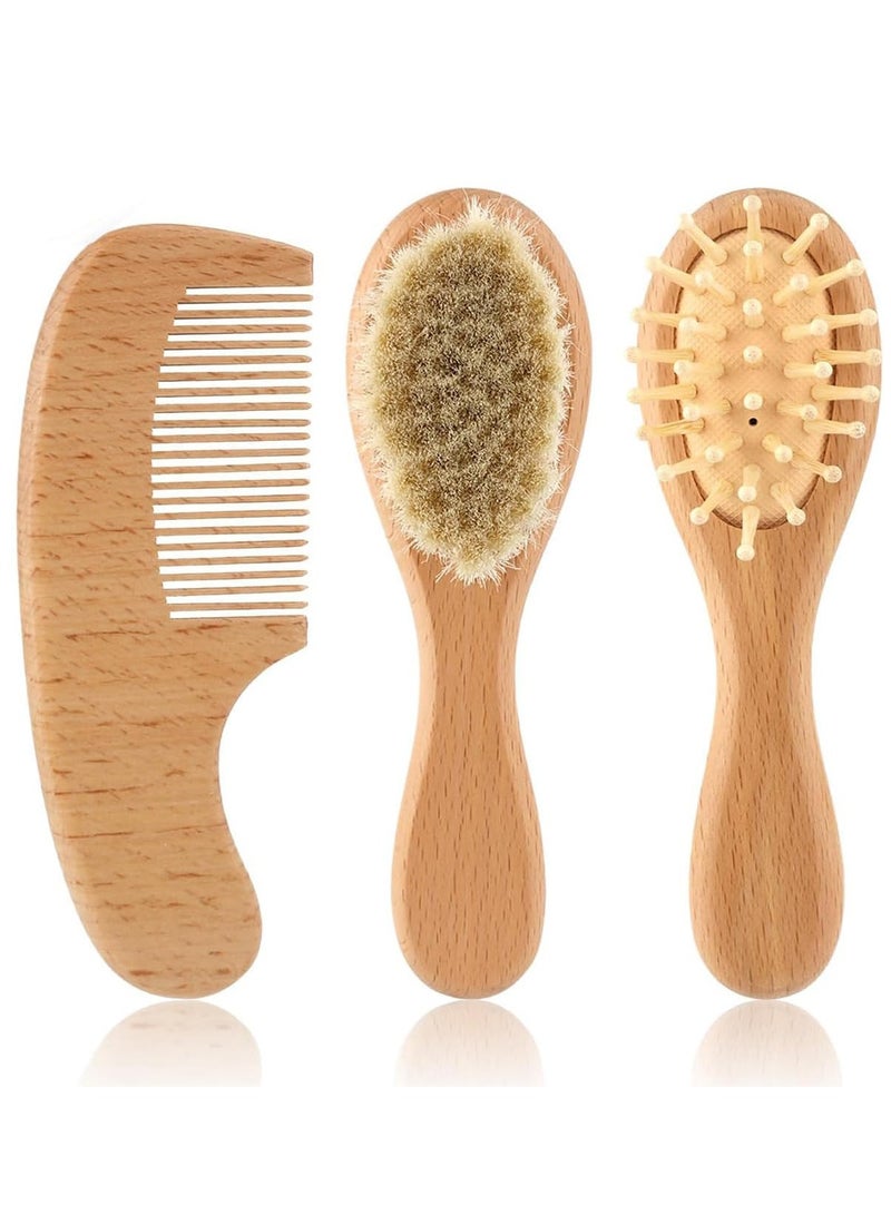 Beidile Natural Wood Baby Hairbrush 3-Piece - Image 1