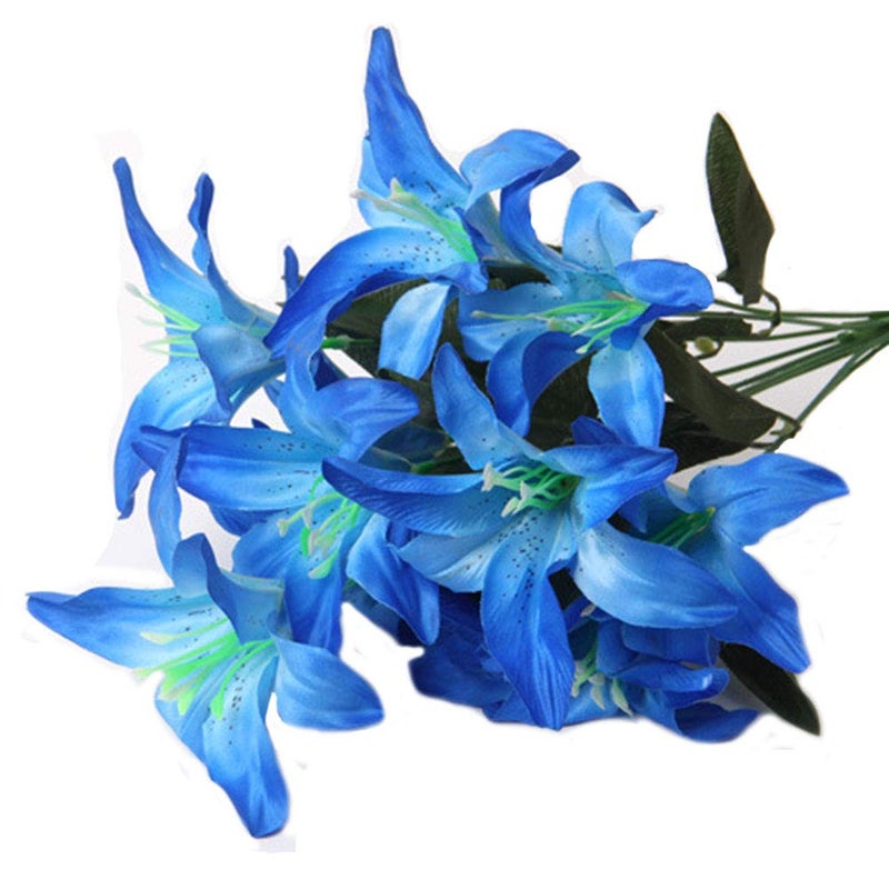 Artfen Artificial Lily 10 Heads Fake Lily Artificial Flower Wedding Party Decor Bouquet Home Hotel Office Garden Craft Art Decor Blue