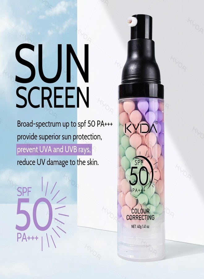 كيدا برايمر كيدا 3 في 1، قطعتان، مصحح لون البشرة، عامل حماية من الشمس 50 PA+++، سيروم مصحح لون البشرة، برايمر مرطب للوجه مع واقي من الشمس، برايمر مكياج بخطوة واحدة، مصحح دهون البشرة، بنفسجي وردي أخضر - Image 5