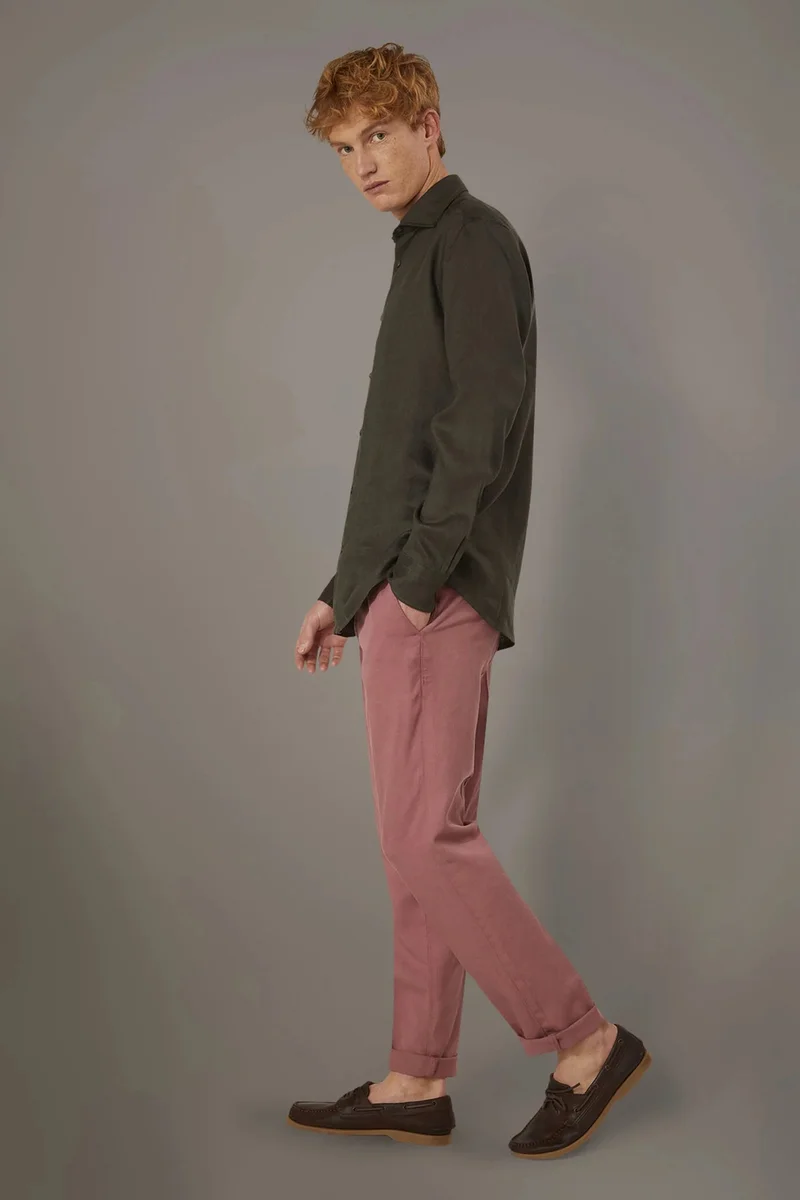 دوبل غانغر Regular fit linen blend chino trousers - Antique Rose