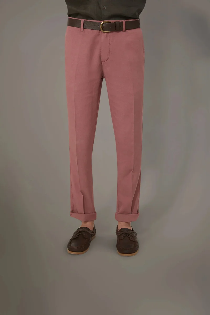 دوبل غانغر Regular fit linen blend chino trousers - Antique Rose