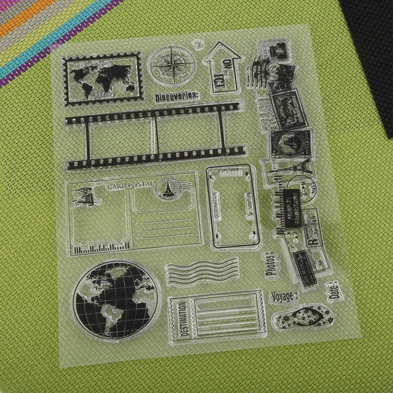 klarako Clear Silicone Stamps Earth Map Travel Theme Patterns Rubber Seal Postage Stamp for Bullet Journals Card Making Decoration, Scrapbooking, Scrapping and Journals - Image 3