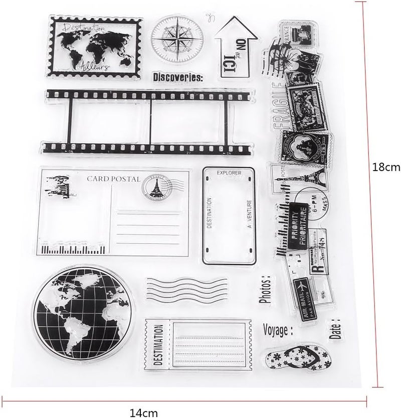 klarako Clear Silicone Stamps Earth Map Travel Theme Patterns Rubber Seal Postage Stamp for Bullet Journals Card Making Decoration, Scrapbooking, Scrapping and Journals - Image 4