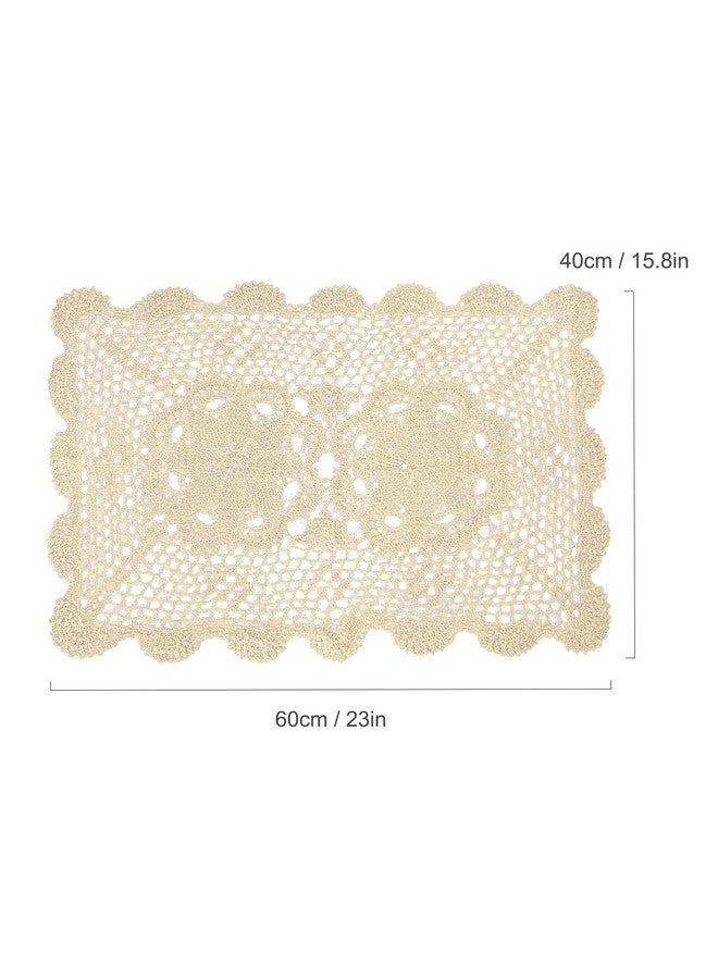 kilofly Crochet Cotton Lace Table Placemats Doilies Set, 2pc, Oblong, Beige,15 x 23 inch - Image 2