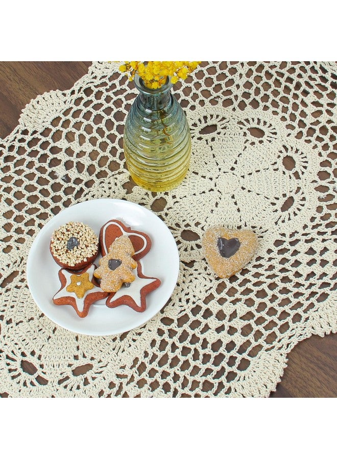 kilofly Crochet Cotton Lace Table Placemats Doilies Set, 2pc, Oblong, Beige,15 x 23 inch - Image 5