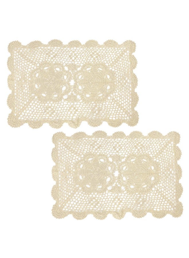 kilofly Crochet Cotton Lace Table Placemats Doilies Set, 2pc, Oblong, Beige,15 x 23 inch - Image 1