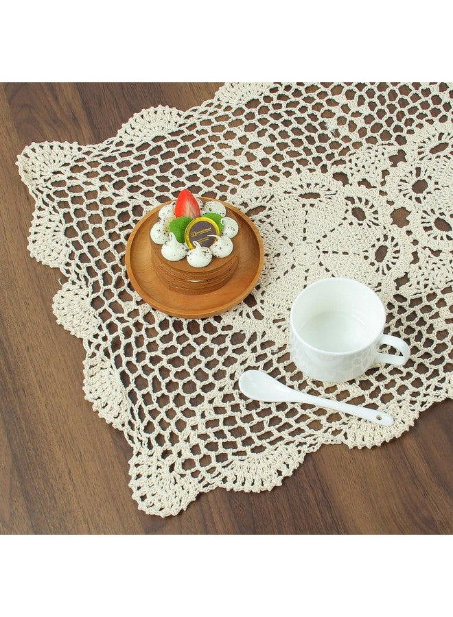 kilofly Crochet Cotton Lace Table Placemats Doilies Set, 2pc, Oblong, Beige,15 x 23 inch - Image 3