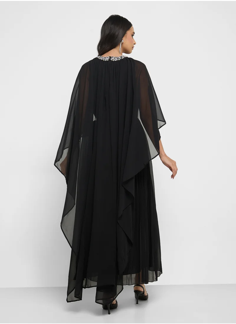 Khizana Cape Sleeved Pleated Dress