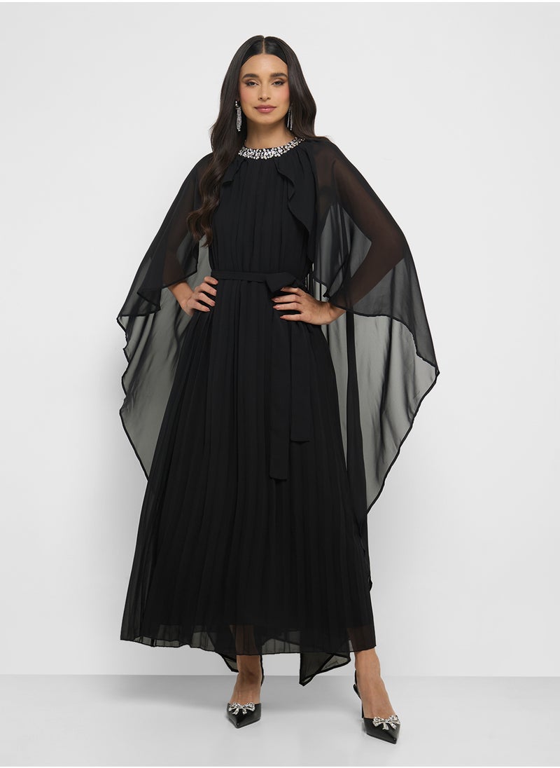 Khizana Cape Sleeved Pleated Dress  - Image 1
