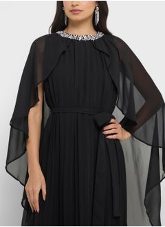 Khizana Cape Sleeved Pleated Dress  - Image 3