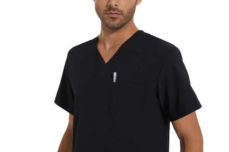 COZYFIT Men Scrubs Set — Stretch V-Neck Scrub Top & Jogger Pant with 8 Pockets, Yoga Waistband, Anti-Wrinkle - Black, XL - Image 5
