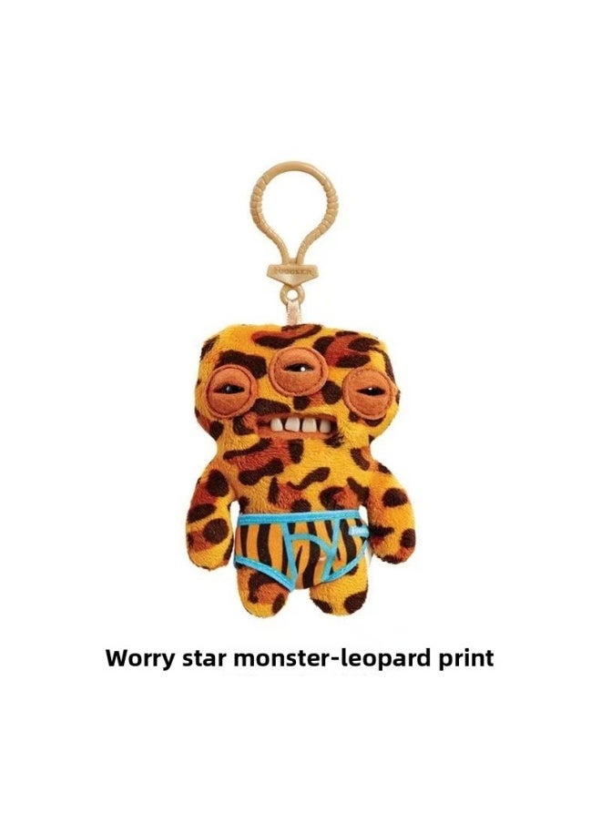 Key Pendant Genuine Big Teeth Teeth Monster Doll Teeth Treasure Ugly Adorable Monster Funny Plush Support One Generation-Color:Keychain-underwear-worry Star Monster (leopard Print)-Height:About 12cm  - Image 1
