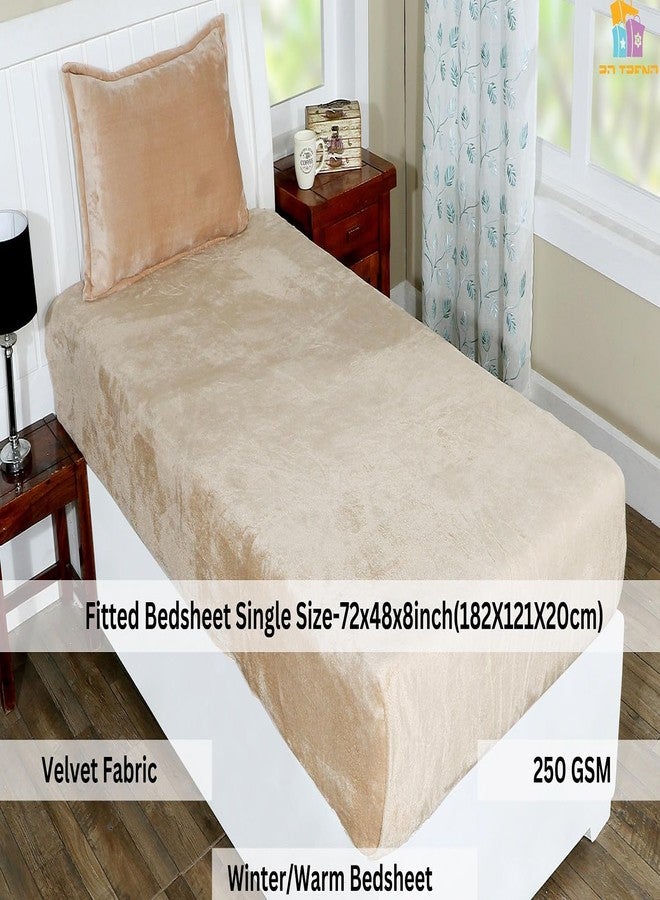 RD TREND 250 GSM Flannel Elastic Warm bedsheets for Winter Single Fitted Size (72x48x8 Inches) with 1 Pillow Cover Size (18x28 Inches) Color- Gold, Solid - Image 2
