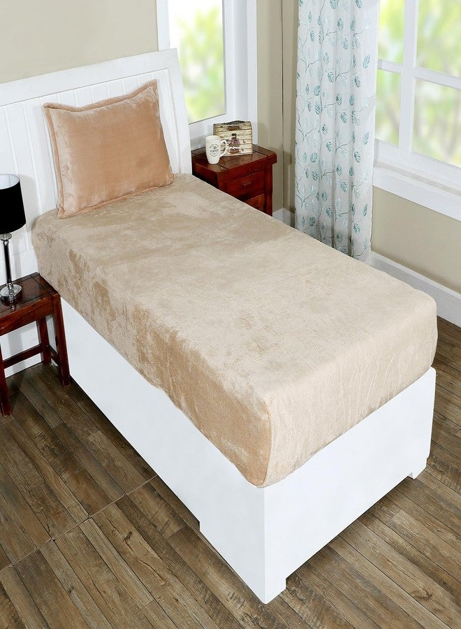 RD TREND 250 GSM Flannel Elastic Warm bedsheets for Winter Single Fitted Size (72x48x8 Inches) with 1 Pillow Cover Size (18x28 Inches) Color- Gold, Solid - Image 1