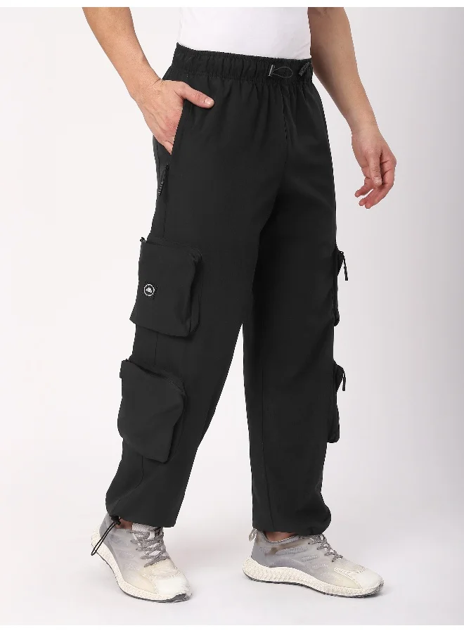 Beyoung Black 3D Pocket With Zipper Cargo Pants