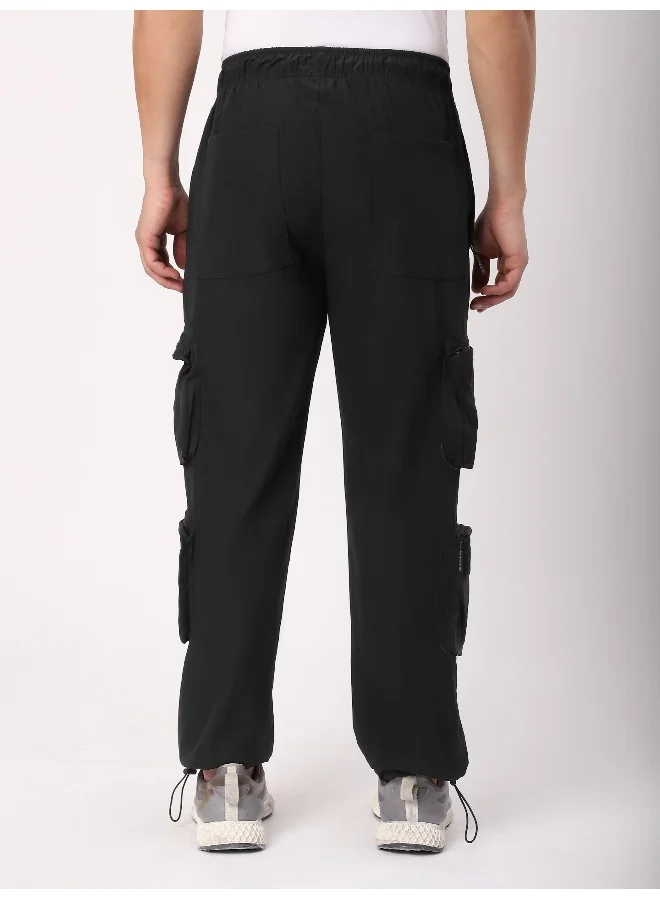Beyoung Black 3D Pocket With Zipper Cargo Pants
