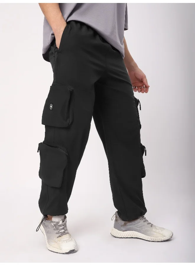 Beyoung Black 3D Pocket With Zipper Cargo Pants