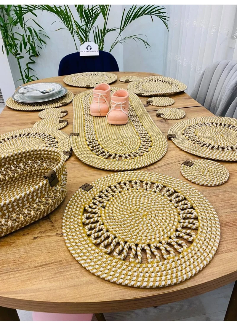 BDZ Deri BDZ Leather Wicker Jute Presentation Plate Mat American Service Runner Basket and Cup Holder 14 Pieces
