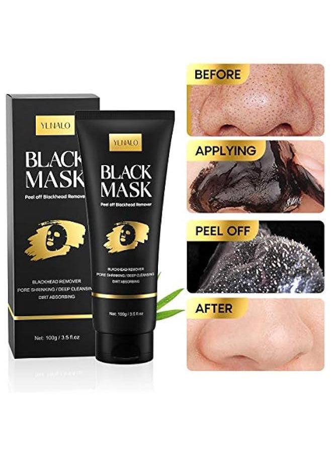 Charcoal Peel Off Blackhead Remover Mask Kit with Brush and Pimple Extractors for Deep Cleansing of Face Nose Pores Acne All Skin Types 3.5 Fl.oz