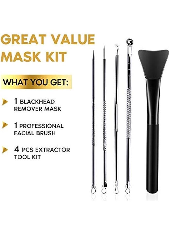 Charcoal Peel Off Blackhead Remover Mask Kit with Brush and Pimple Extractors for Deep Cleansing of Face Nose Pores Acne All Skin Types 3.5 Fl.oz