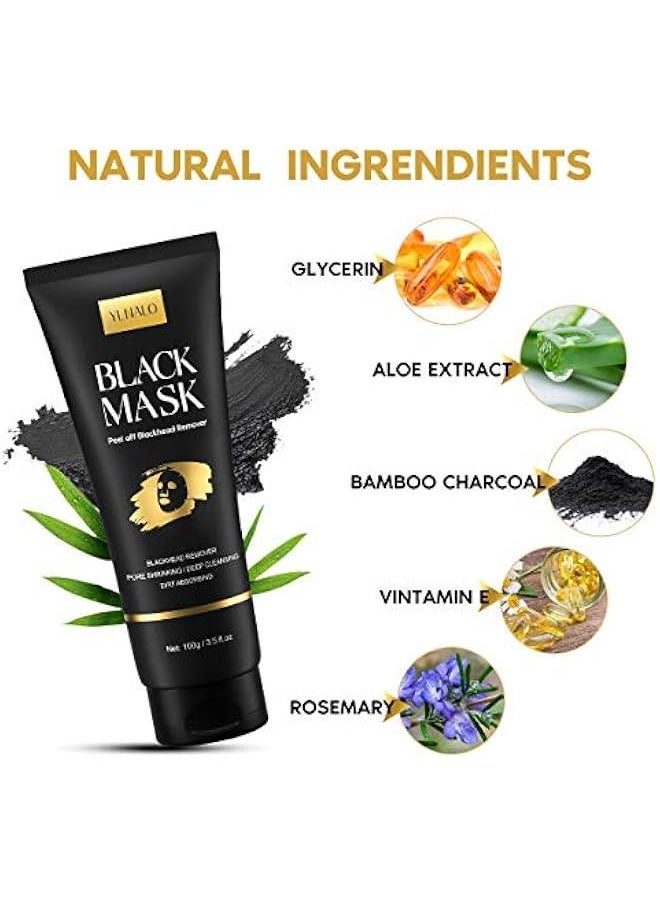 Charcoal Peel Off Blackhead Remover Mask Kit with Brush and Pimple Extractors for Deep Cleansing of Face Nose Pores Acne All Skin Types 3.5 Fl.oz