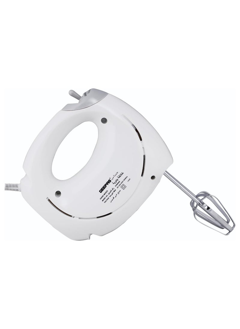 GEE - Hand Mixer- 2 beaters and 2 dough hooks- Professional Food & Cake Mixer for Baking | 7 Speed Function, Includes Chrome Extra Long Beaters and Dough Hooks, Lightweight & Powerful 150 W GHM9899 White - Image 1
