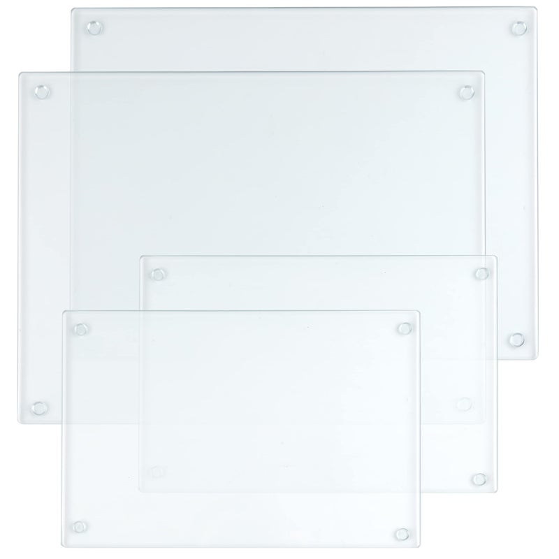 Hacaroa 4 Pack Tempered Glass Cutting Board with Rubber Feet Rectangle Nonslip Chopping Board Long Lasting Clear Glass Tray for Kitchen Countertop Table ShatterResistant HeatResistant 2 Size