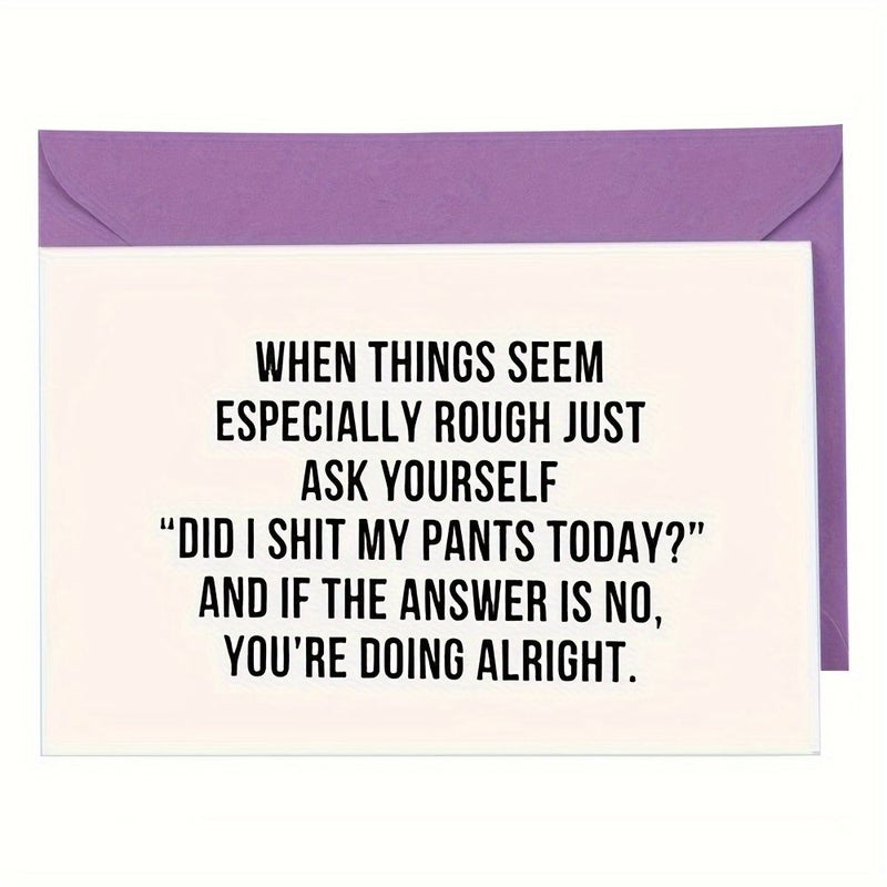 1pc Humorous Greeting Card With Purple Envelope Mental Health Emotional Support Paper Card For Friends Family Loved Ones - Image 5