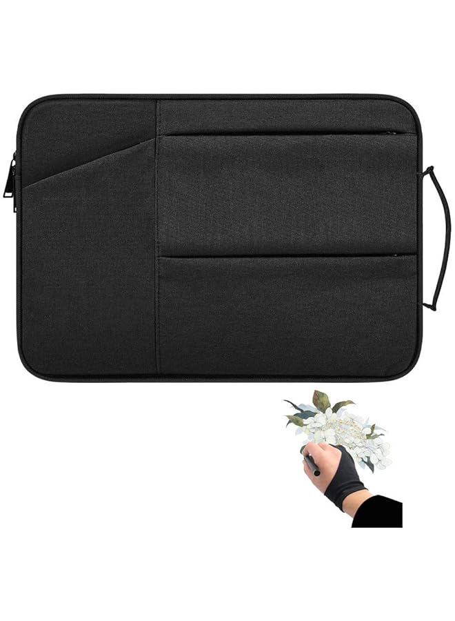 erorex Drawing Tablet Case Carrying Bag With Artist Glove Graphics Tablet Storage Sleeve Compatible For Xp Pen Deco 01 Star 03 Ugee M708 Gaomon M106K Huion H950P Hs610(Black)  - Image 1