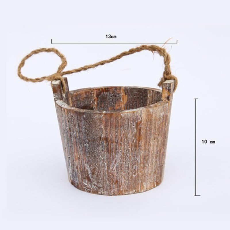 Yardwe Wood Barrel Planter Hanging Succulent Pot with Handmade Rope logs Round Garden Flower Pot for Indoor & Outdoor - Image 1