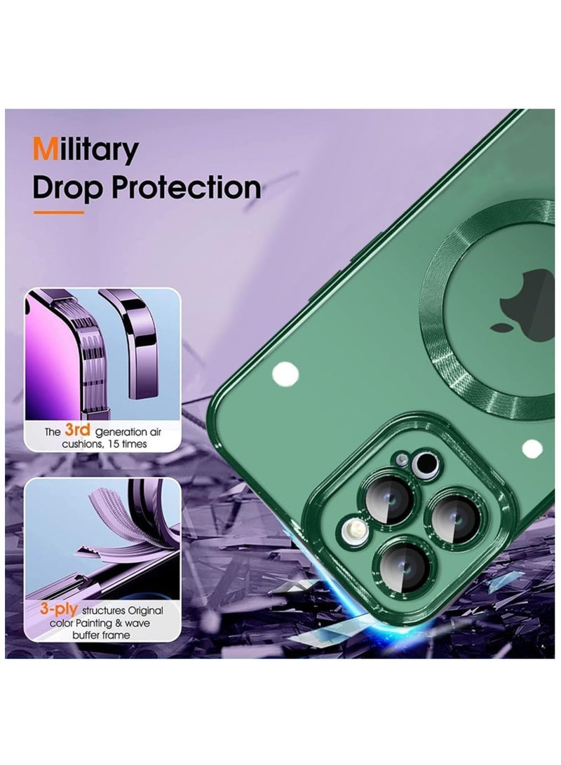إلترازون Magnetic Case for iPhone 15 Pro Max with Integrated Camera Lens Protector, [Compatible with MagSafe] [Metallic Glossy Soft Bumper], Diamond Clear Phone Case Cover for iPhone 15 Pro Max (6.7") (Green) - Image 4