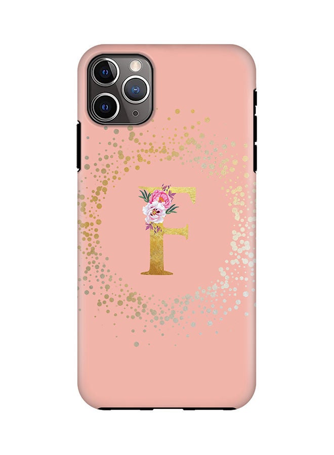 Stylizedd Monogram Tough Cover for Apple iPhone 11 Pro Max Case Custom Initials Letter Floral Pattern Tough Pro Dual Layer hybrid PC inner TPU protection Alphabet- F (Rose Pink) - Image 1