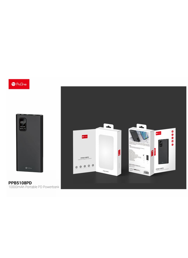ProOne - ProOne PPB5108PD 10000mAh Power Bank - 22.5W Fast Charging, 2 Type A, 1 Type C, 1 Micro USB Port, Slim Premium Design: Your Ultimate On-the-Go Charging Solution - Image 1