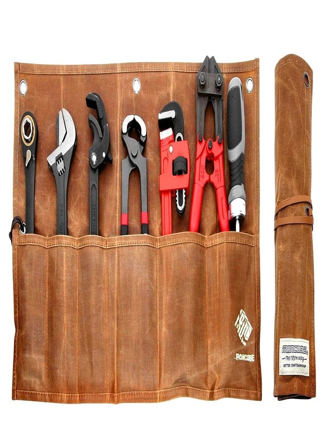 IRONCUBE Tool Organizer Bag, 6 Pockets Wax Canvas Weatherproof Roll-Up Pouch for Hand Tools - Image 1