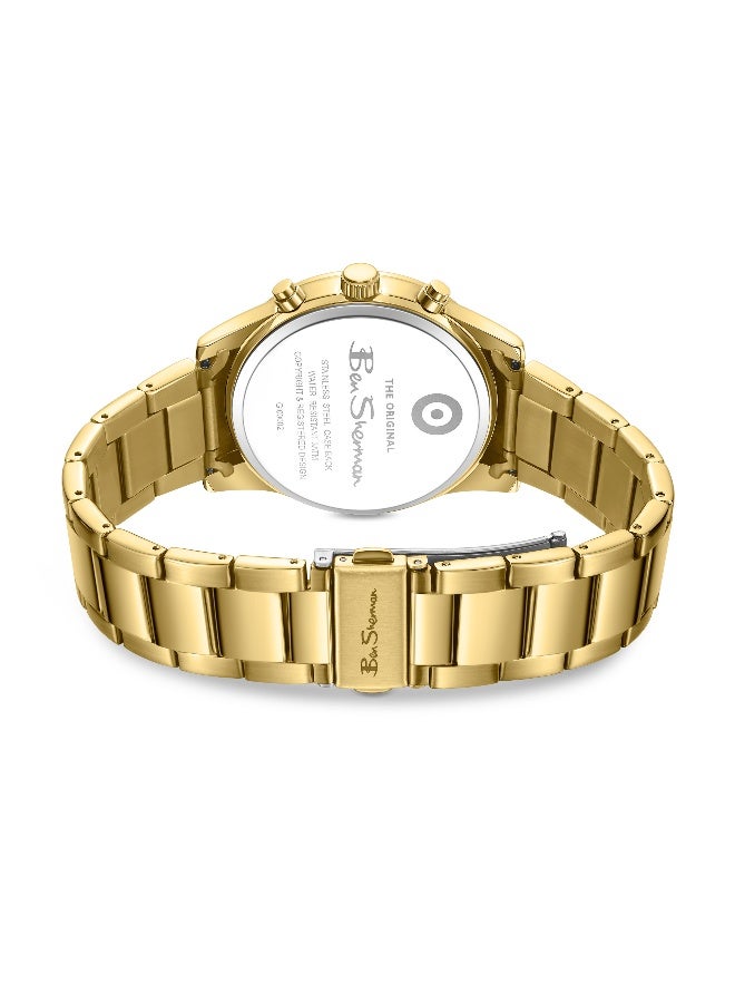 Ben Sherman Cambridge White Dial Gold Stainless Steel Bracelet Chronograph Watch for Men, 42mm - Image 3